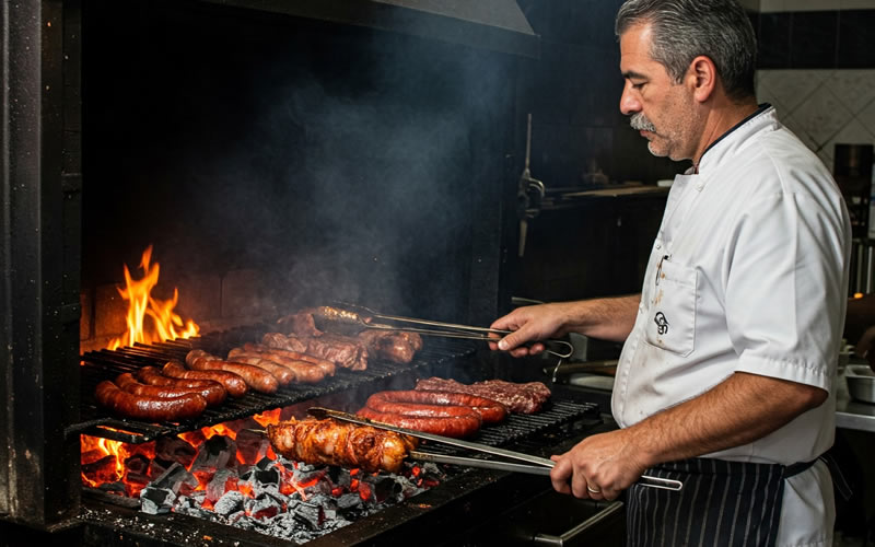 carne-assada-na-parrilla Assador preparando carnes na parrilla