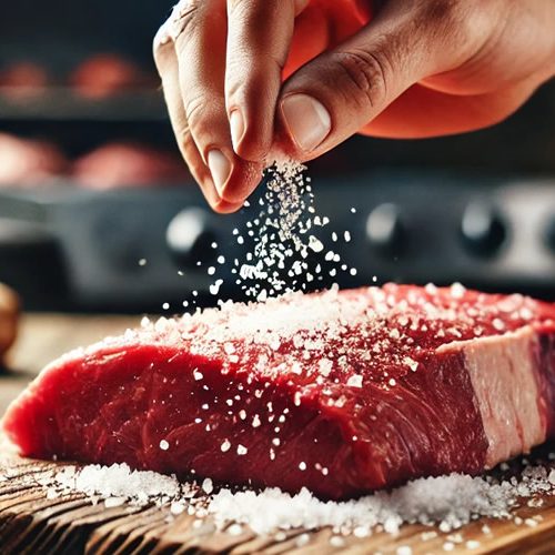 Sal despejado na carne fresca